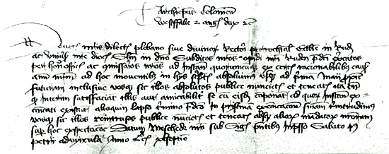 Ausschnitt der Urkunde des Kölner Erzbischofs Dietrich II. von Moers